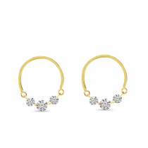 14K Yellow Gold Dashing Diamond Half Circle Front Hoop Earrings