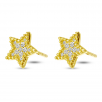 14K Yellow Gold Diamond Beaded Star Post Earrings