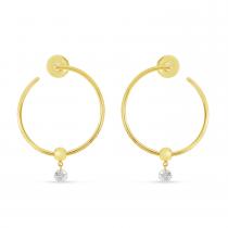 14K Yellow Gold Dashing Diamond Single Diamond Circle Hoop Earrings