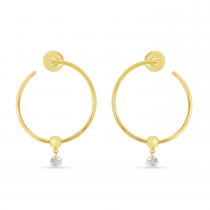 14K Yellow Gold Dashing Diamond Single Diamond Circle Hoop Earrings