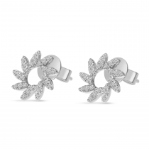 14K White Gold Diamond Pinwheel Earrings