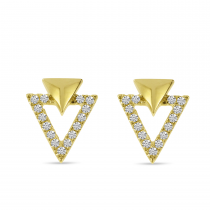 14K Yellow Gold Diamond Double Triangle Earrings