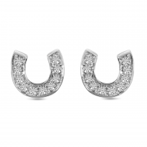 14K White Gold Diamond Horseshoe Stud Earrings
