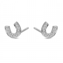 14K White Gold Diamond Horseshoe Stud Earrings