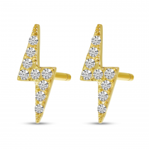 14K Yellow Gold Diamond Lightning Bolt Stud Earrings