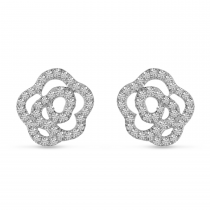 14K White Gold Diamond Petite Flower Stud Earrings