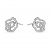 14K White Gold Diamond Petite Flower Stud Earrings