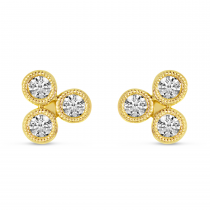 14K Yellow Gold Triple Diamond Bezel Stud Earrings