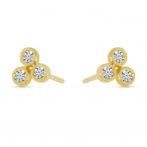 14K Yellow Gold Triple Diamond Bezel Stud Earrings