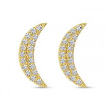 14K Yellow Gold Diamond Moon Stud Earrings