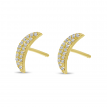 14K Yellow Gold Diamond Moon Stud Earrings