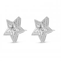 14K White Gold Texas Star Diamond Stud Earrings
