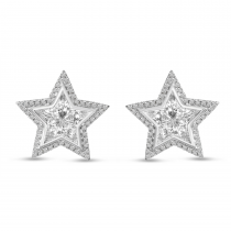 14K White Gold Texas Star Diamond Stud Earrings