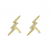 14K Yellow Gold Small Diamond Lightning Bolt Stud Earrings