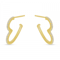 14K Yellow Gold Diamond Open Heart Hoop Earrings