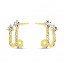 14K Yellow Gold Double Diamond Huggie Earrings