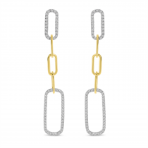 14K Yellow Gold Diamond Paperclip Link Long Earrings