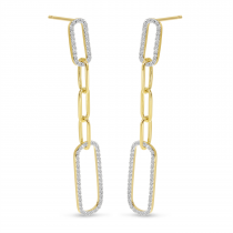 14K Yellow Gold Diamond Paperclip Link Long Earrings