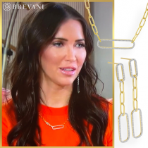 14K Yellow Gold Diamond Paperclip Link Long Earrings