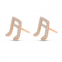 14K Rose Gold Diamond Music Note Stud Earrings