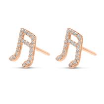 14K Rose Gold Diamond Music Note Stud Earrings
