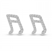 14K White Gold Diamond Music Note Stud Earrings