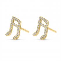 14K Yellow Gold Diamond Music Note Stud Earrings