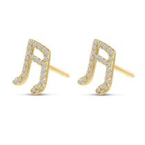 14K Yellow Gold Diamond Music Note Stud Earrings