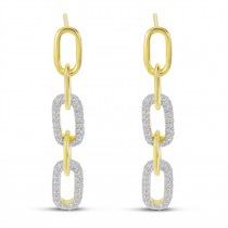 14K Yellow Gold Diamond Paperclip Link Earrings