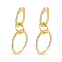 14K Yellow Gold Double Diamond Hoop Earrings