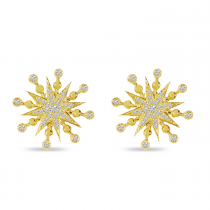 14K Yellow Gold Diamond Bold Starburst Stud Earrings