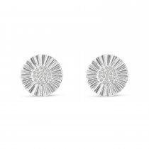 14K White Gold Textured Disc Pave Diamond Earrings