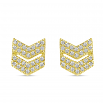 14K Yellow Gold Diamond Chevron Stud Earrings