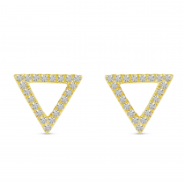 14K Yellow Gold Diamond Open Triangle Stud Earrings