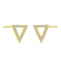 14K Yellow Gold Diamond Open Triangle Stud Earrings