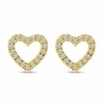 14K Yellow Gold Diamond Open Heart Stud Earrings