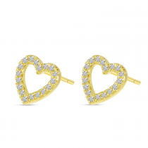 14K Yellow Gold Diamond Open Heart Stud Earrings