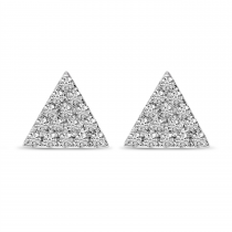 14K White Gold Small Diamond Pave Triangle Stud Earrings