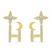 14K Yellow Gold Star & Moon Diamond Cuff Earrings