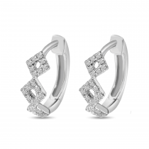 14K White Gold Diamond Geometric Hoop Earrings