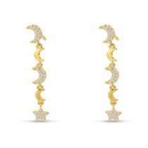 14K Yellow Gold Star & Moon Diamond Dangle Earrings