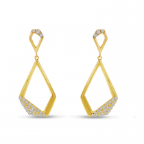 14K Yellow Gold Geometric Diamond Dangle Earrings