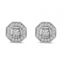 14K White Gold Art Deco Diamond Stud Earrings