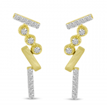 14K Yellow Gold Diamond Bezel Brushed Earrings