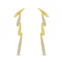14K Yellow Gold Diamond Brushed Linear Earrings