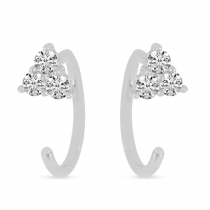 14K White Gold Triple Diamond Backwards Huggie Earrings