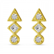 14K Yellow Gold Triple Diamond Bar Geo Stud Earrings