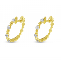 14K Yellow Gold Diamond Beaded Hoop Earrings