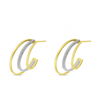 14K Two-Tone Gold Diamond Triple Huggie Earrings