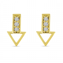 14K Yellow Gold Triple Diamond Arrow Stud Earrings